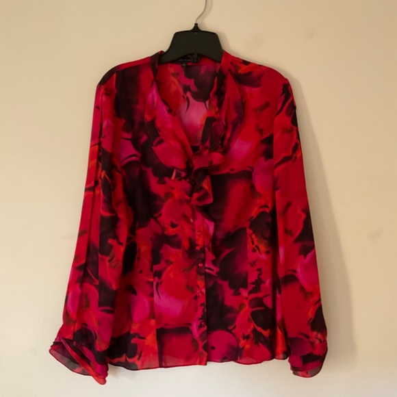 Beautiful Anne Klein Pink Red Floral Blouse - Picture 3 of 8